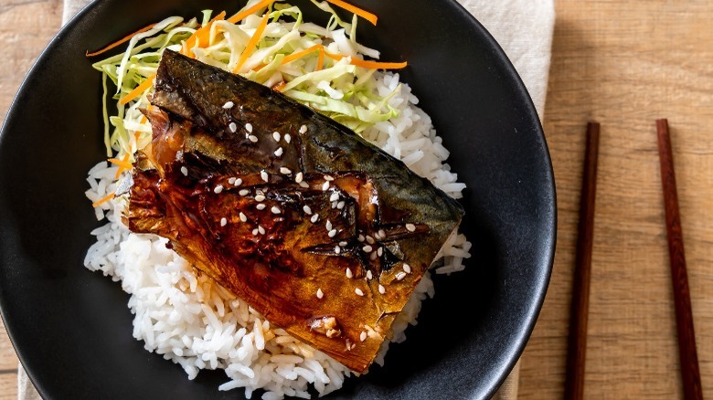 teriyaki grilled salmon over rice 