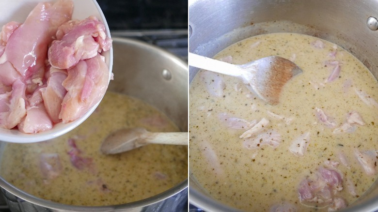 Adding chicken to thai curry