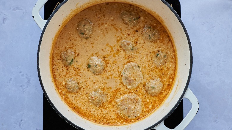 pot of thai meatball soup