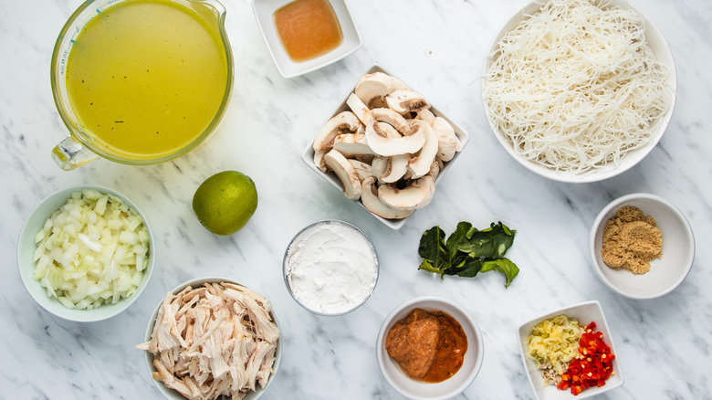 ingredients for Thai chicken noodle soup