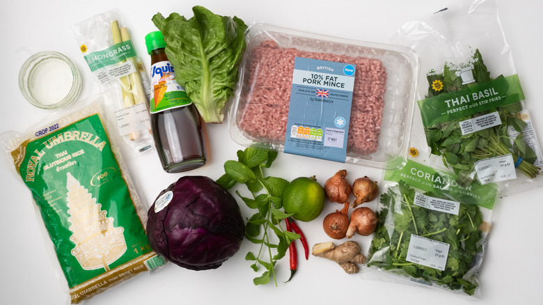 Ingredients for Thai pork larb 