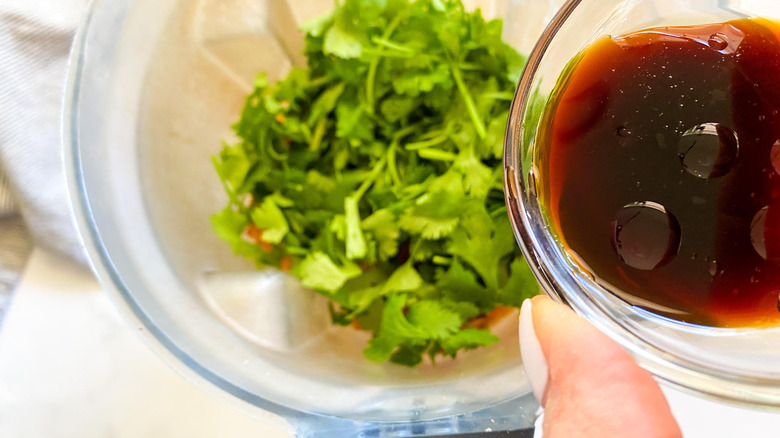 soy sauce going into blender