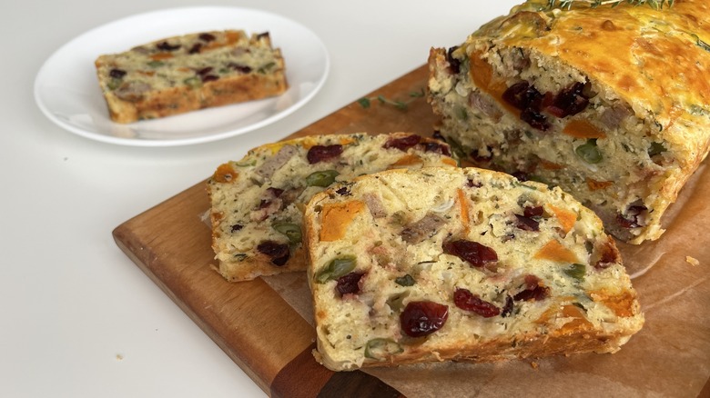 sliced quick bread with cranberries