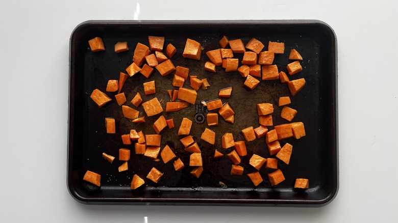 sweet potato chunks in pan