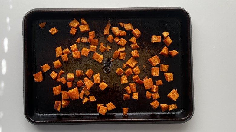 sweet potato chunks in pan