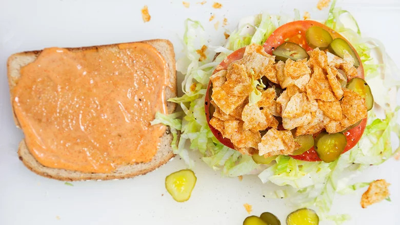 Turkey Sandwich With Pepper Jack, Barbecue Chips And Spicy Mayonnaise