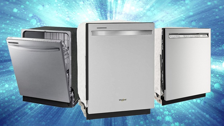 Composite image featuring dishwashers from different brands