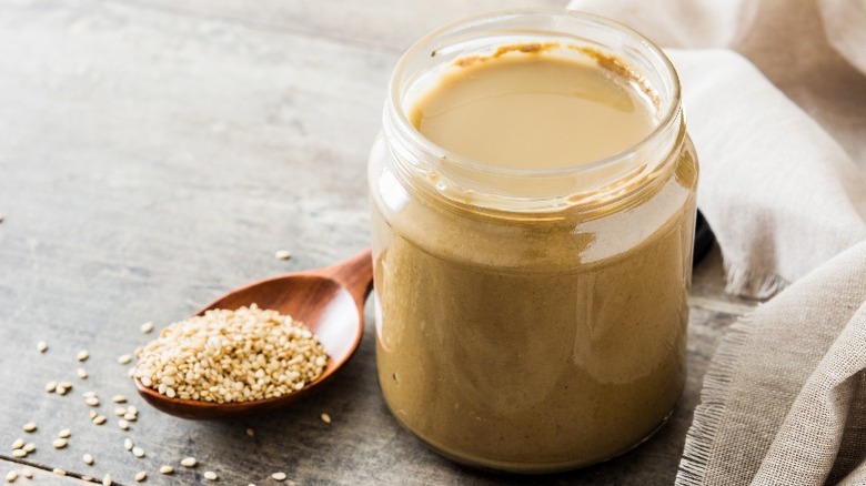 Jar of homemade tahini