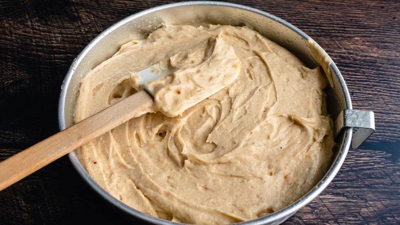 spiced cake batter in pan