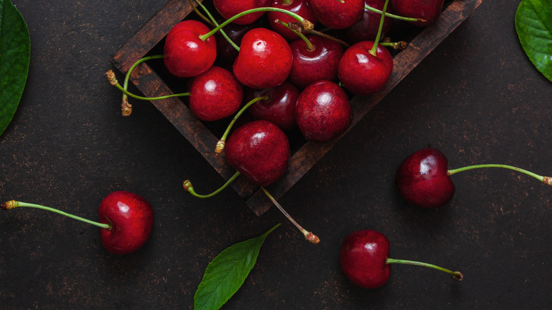 Table of dark cherries