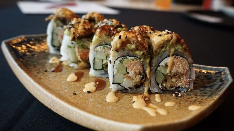 loaded sushi on plate