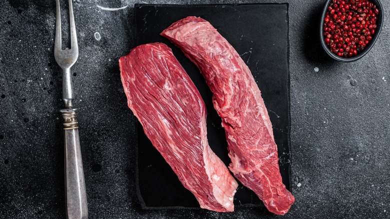 Two raw bavette steak cuts.