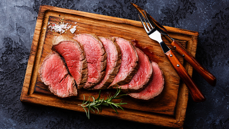 Cooked Chateaubriand beef tenderloin roast