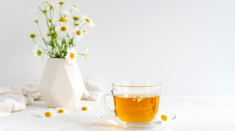 Cup of tea with flowers