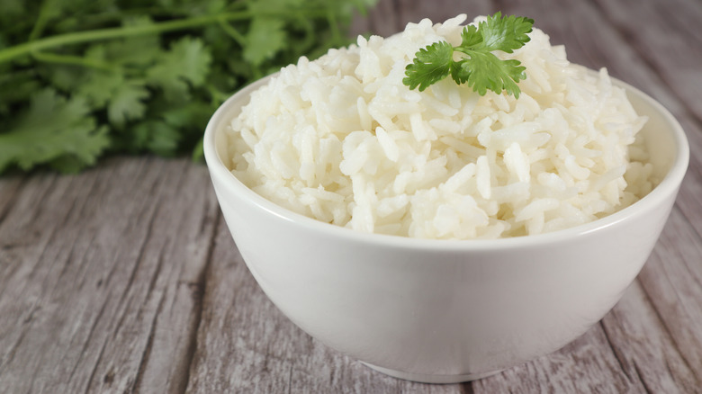 Bowl of rice with parsley