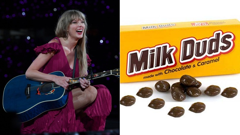 Taylor Swift laughing and Milk Duds