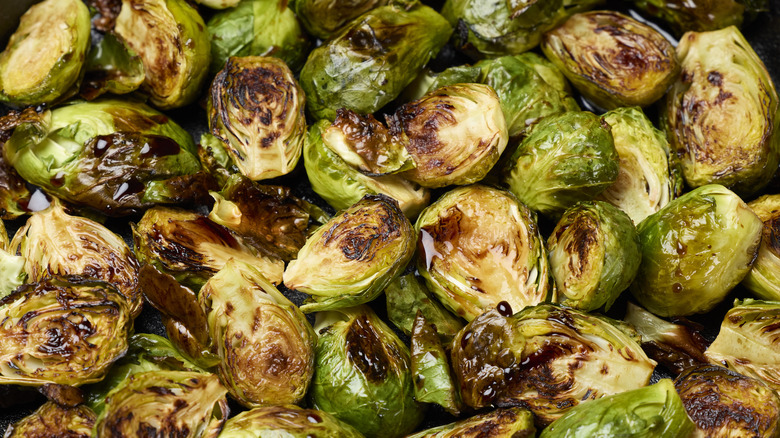 Close-up of roasted Brussels sprouts