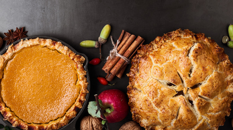 Pumpkin and apple pies with autumnal ingredients