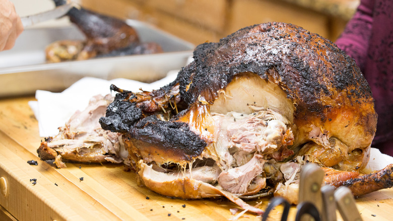 Burnt turkey on counter