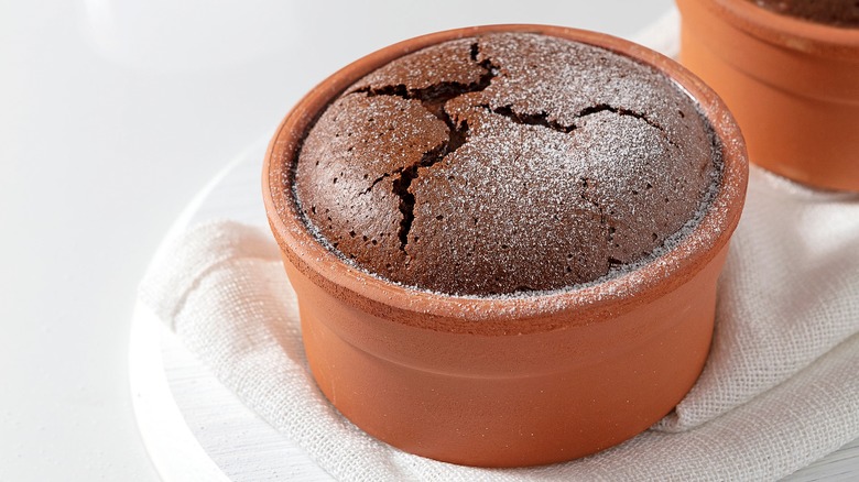 Chocolate soufflé on plate