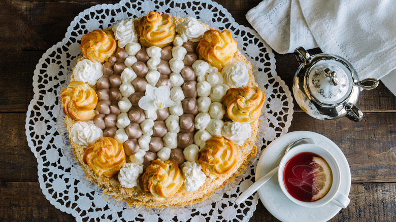 Overhead shot of Gateau Saint Honoré