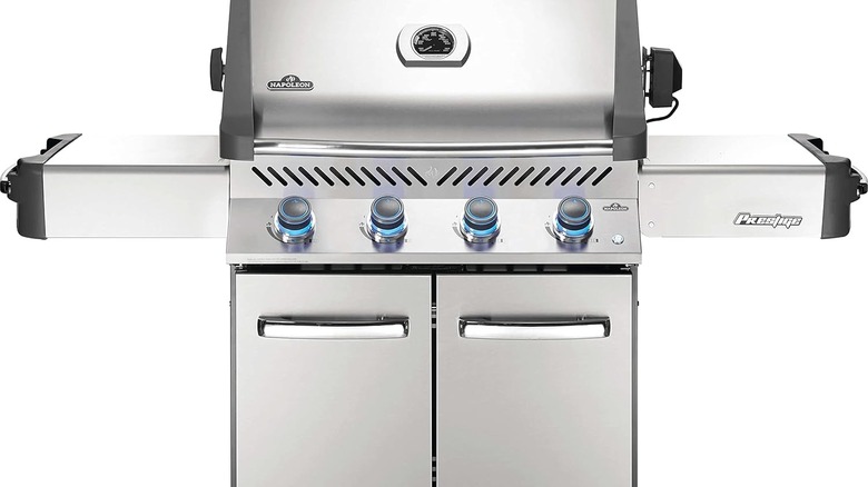 A stainless steel Napoleon Prestige grill.