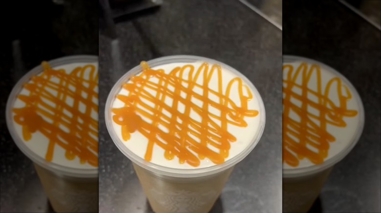 Caramel drizzle on a Starbucks drink
