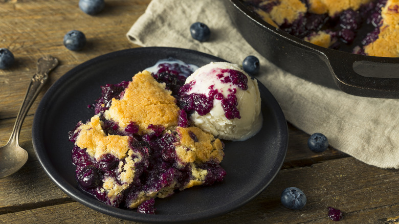 Blueberry cobbler and ice cream