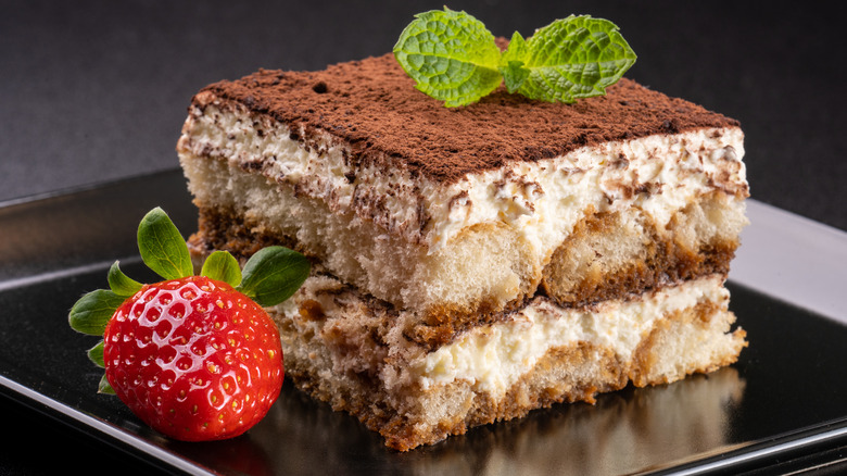 Slice of tiramisu with sides 