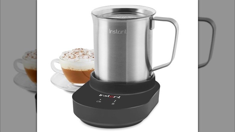 Instant Pot Instant Magic Frother on display with coffee behind it