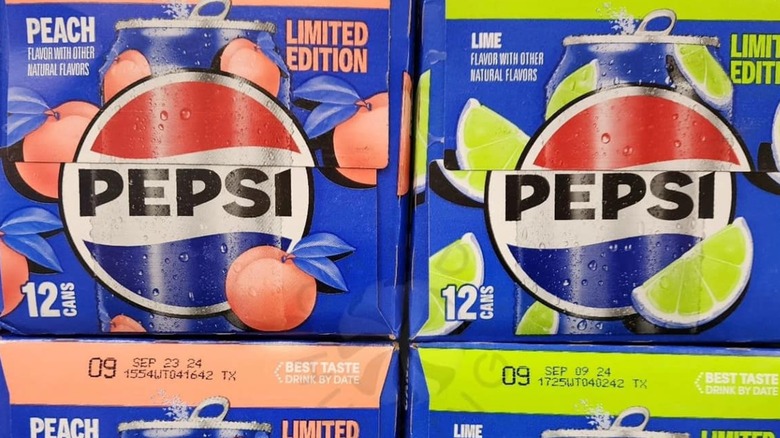 Cans of Pepsi Peach flavor.