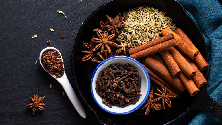 whole spices in a pan