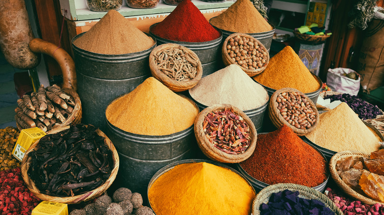 barrels of ground spices