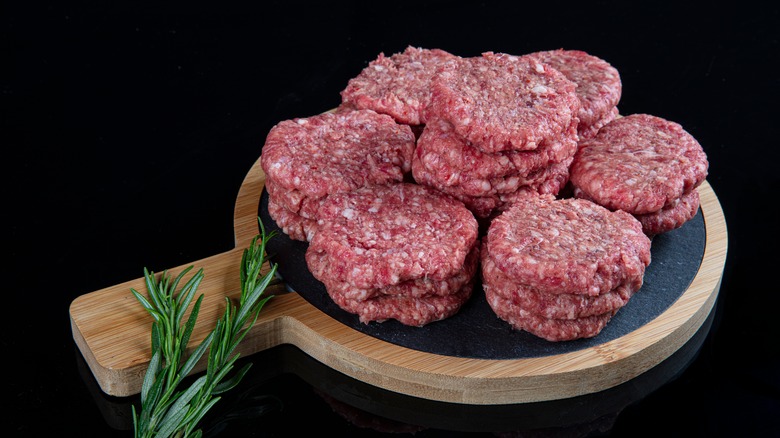 Pink and brown raw ground beef