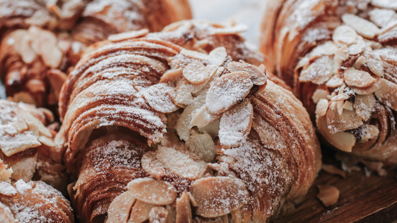 Almond croissants with powdered sugar