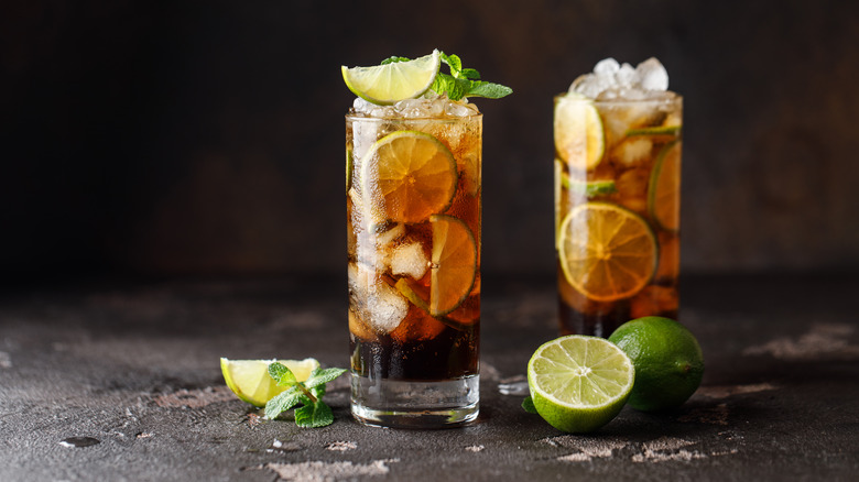 Two Cuba Libre cocktails