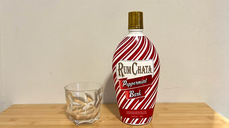 RumChata Peppermint Bark bottle and glass