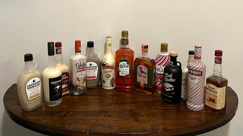 line up of holiday alcohol