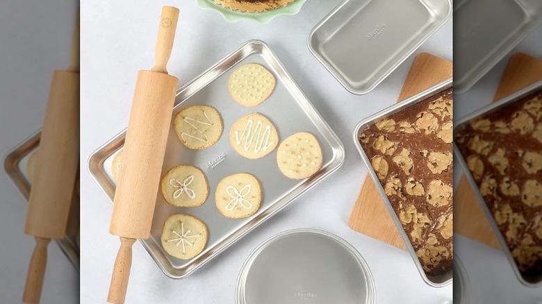 Wood rolling pin on surface