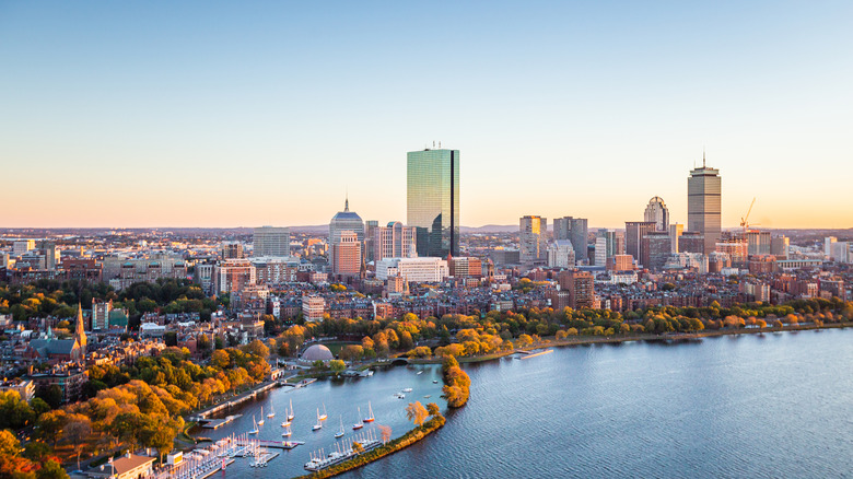 A view of Boston at sunset