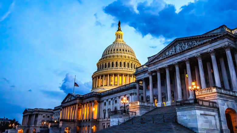 The Capitol Building in Washington, D.C. lit up at dusk