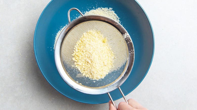 Almond flour in sieve