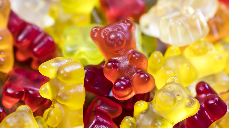 Bowl of yellow, orange, and red gummy bears