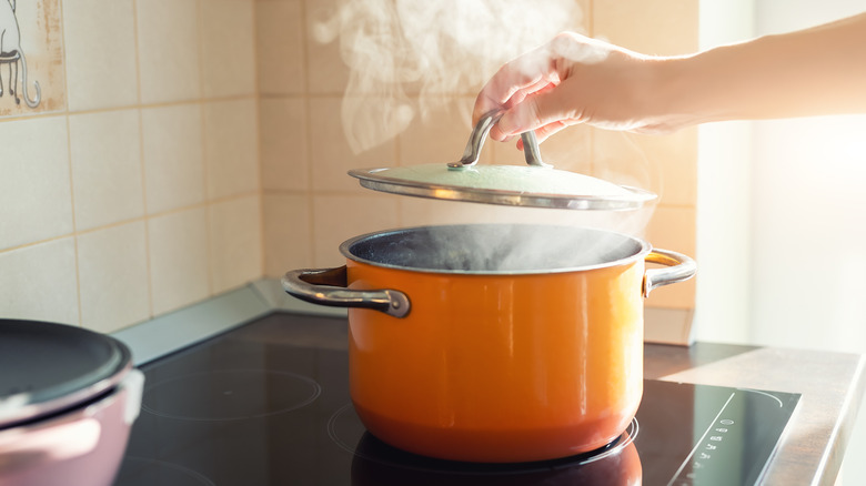 Pot with steam coming out