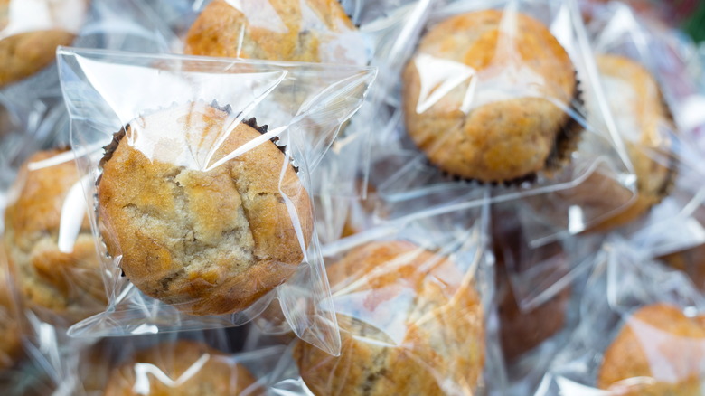 Muffins wrapped in plastic