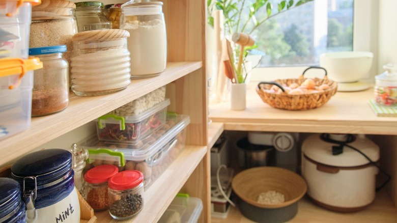 An organized pantry with staples