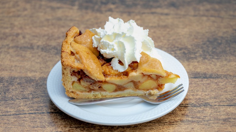 Apple pie with piped whipped cream