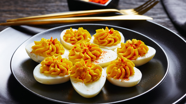 Piped deviled eggs