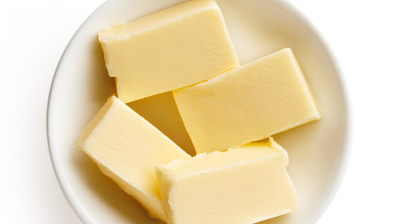 Butter cubes in a bowl