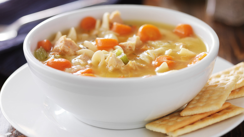 Bowl of chicken noodle soup